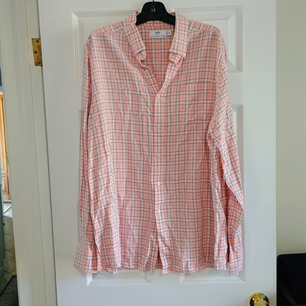 Southern Tide Pink and White Plaid Casual Shirt